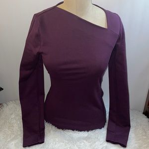 Kate Spade Saturday Purple top XS long sleeve asymmetrical collar casual EUC